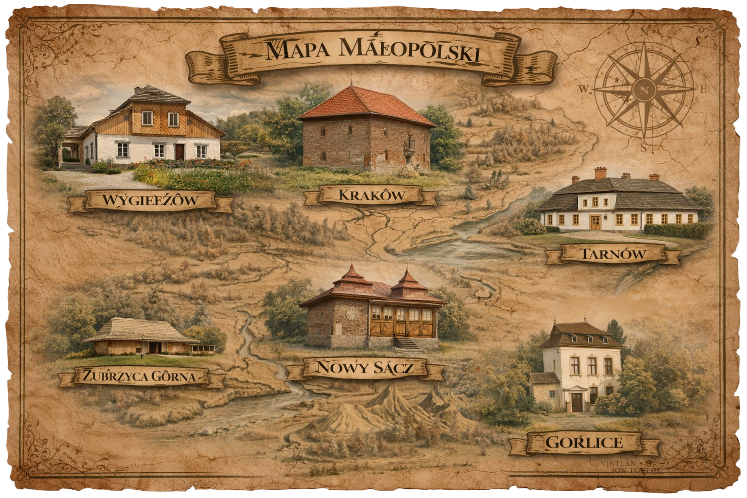 Mapa Małopolski – dwory małopolskie